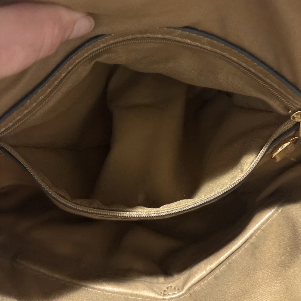 Parker Laser Cut Buckle‎ Fold Over Backpack Vegan Leather in Tan